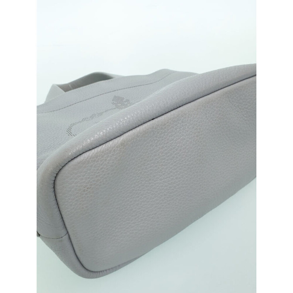 Prada Gray Leather Perforated Logo Tote Shoulder Bag Blue - Picture 7 of 9